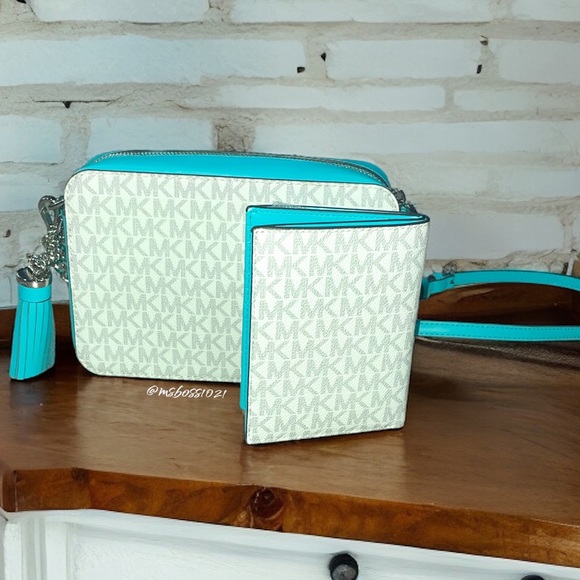 Michael Kors Ombré Center Stripe Crossbody + Passport Wallet in Ocean Blue Multi - Picture 4 of 15